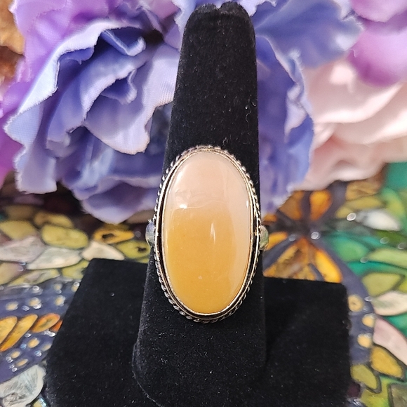 Amber Silver Plated Gemstone Ring - Adjustable - Picture 1 of 6
